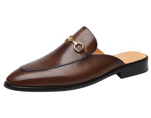 ELANROMAN Herren Rückenfreie Loafers Schwarz Echtes Leder Pantoletten Hausschuhe Slip on Schuhe, Braun, 41 EU von ELANROMAN