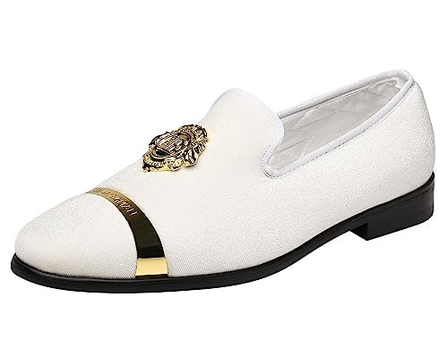 ELANROMAN Herren Samt Loafers Kleid Mode Hochzeit Party Abschlussball Schuhe, Weiss/opulenter Garten, 49.5 EU von ELANROMAN