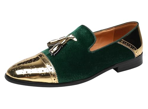 ELANROMAN Herren-Slipper, klassischer Lack-Samt, Penny-Smokingschuhe, Oliv/Blatt für mich (Leaf It to Me), 41 EU von ELANROMAN