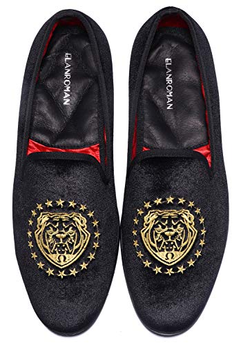 ELANROMAN Loafer für Herren Samtschuhe der Mode bestickt 1.0 und 2.0 Party Hochzeit Abschlussball Schuhe, Schwarzer Samt, 41 EU von ELANROMAN