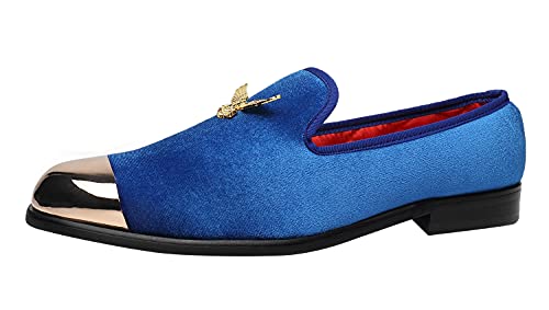 ELANROMAN Loafers Samt Herren Handgemachte Mode Hochzeit Party Schuhe, blau, 41 EU von ELANROMAN