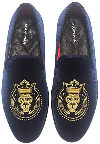 ELANROMAN Loafers für Herren Samt Schuhe der Mode bestickt 1.0 und 2.0 Party Hochzeit Abschlussball Schuhe, Blau (navy), 41 EU von ELANROMAN