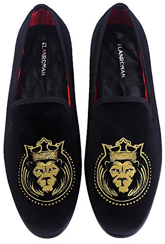 Elanroman Loafer für Herren, Samt, modisch, bestickt, 2.0, Party, Hochzeit, Abschlussball, Schwarz (vintage black), 39.5 EU von ELANROMAN