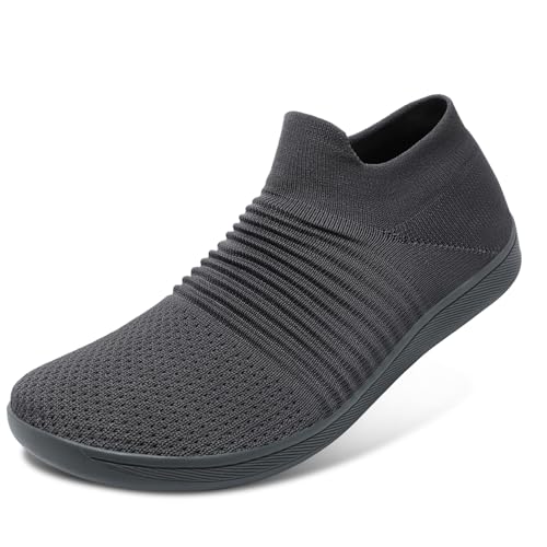 ELAPHURUS Damen Herren Barfußschuhe Unisex Breite Atmungsaktiv Schuhe Barfusslaufschuhe Leicht Casual Walkingschuhe,Grau,45 EU von ELAPHURUS