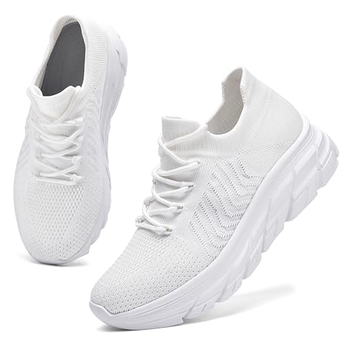 ELAPHURUS Damen Mesh Upper Lace-up Turnschuhe Fitnessschuhe Leichte Laufschuhe Walking Gym Outdoor Running Sportschuhe weiß, EU 38 von ELAPHURUS