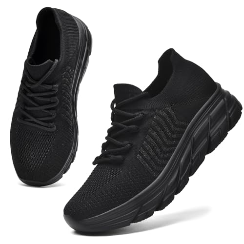 ELAPHURUS Damen Slip On Sneaker Walking Schuhe Fitness Sportschuhe Outdoor Straßenlaufschuhe Bequeme Schlupfschuhe Schwarz, EU 39 von ELAPHURUS