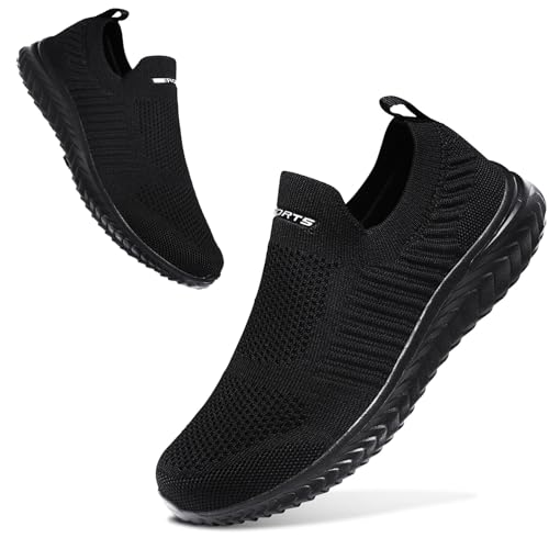 ELAPHURUS Damen Sneakers Leichte Atmungsaktiv Walkingschuhe Slip On Fitness Bequeme Schlupfschuhe,Schwarz,36 EU von ELAPHURUS