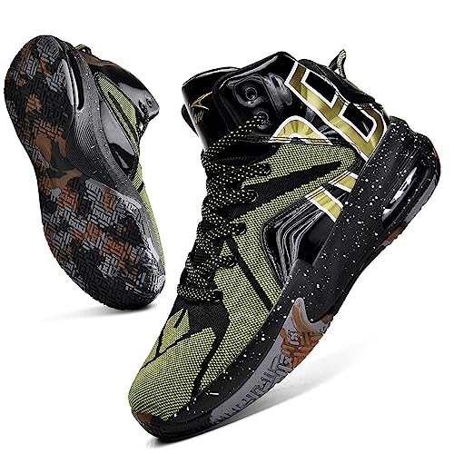 ELAPHURUS Herren Basketballschuhe Mid Top Sportschuhe Atmungsaktiv Tennis Schuhe Herren Gym Sneaker Hallenschuhe,Schwarz Gold,40 EU von ELAPHURUS