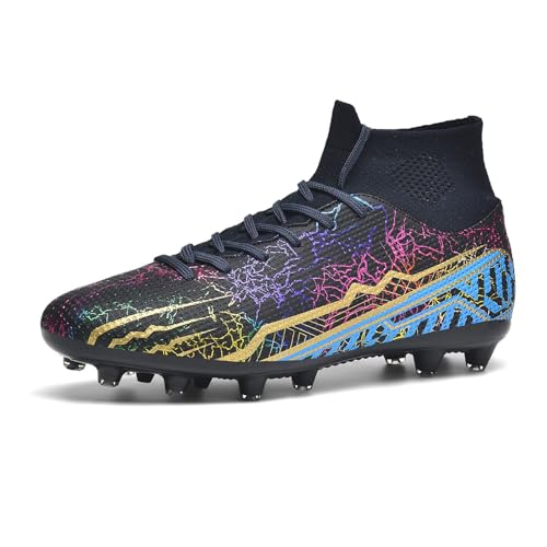 ELAPHURUS Herren Fußballschuhe Leder Anti-Rutsch Fussballschuhe High Top Outdoor Sport Cleats Athletics Spikes Trainingsschuhe, Schwarz, 39EU von ELAPHURUS