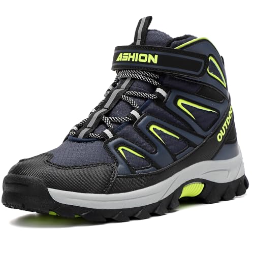 ELAPHURUS Kinder Winterstiefel Jungen Wanderstiefel Warmfutter Schneestiefel Mädchen Baumwollschuhe Trekking Wanderschuhe,Dunkelblau Grün,36 EU von ELAPHURUS