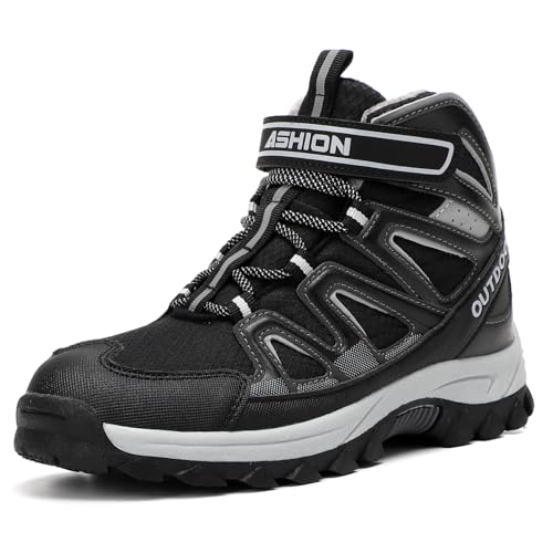 ELAPHURUS Kinder Winterstiefel Jungen Wanderstiefel Warmfutter Schneestiefel Mädchen Baumwollschuhe Trekking Wanderschuhe,GrauSchwarz,35 EU von ELAPHURUS