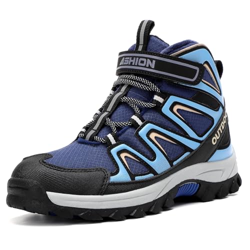 ELAPHURUS Kinder Winterstiefel Jungen Wanderstiefel Warmfutter Schneestiefel Mädchen Baumwollschuhe Trekking Wanderschuhe,Navy Blau,38 EU von ELAPHURUS