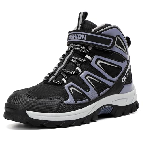 ELAPHURUS Kinder Winterstiefel Jungen Wanderstiefel Warmfutter Schneestiefel Mädchen Baumwollschuhe Trekking Wanderschuhe,Tiefblau Schwarz,33 EU von ELAPHURUS