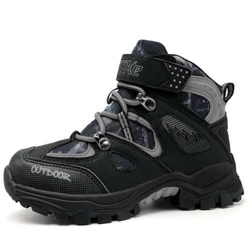 ELAPHURUS Kinder Winterstiefel Schneestiefel Warmfutter Wanderschuhe Jungen Stiefel Mädchen Baumwollschuhe Bequem Trekking Wanderstiefel,Camouflage Schwarz,30 EU von ELAPHURUS