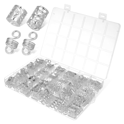 ELAYARD 1 Schachtel Haarringe Zöpfe Silber Haarperlen Flechtfrisur Haarschmuck für Frauen Braiding Hair Pendants Haarklammern Vielseitig für Partys Hochzeit Bühnenauftritte von ELAYARD