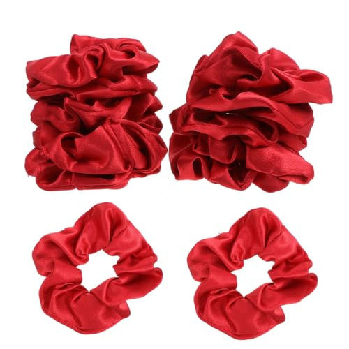ELAYARD 10 Stück Roter Haarkreis Krawatten Haarzubehör für Mädchen süße Haargummis rote Haaraccessoires für Frauen binden weihnachts haarreif erwachsene scrunchies rot glänzend Stoff von ELAYARD