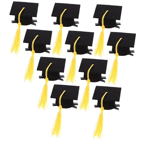 ELAYARD 10 Stück Teiliges Filz Mini Doktorhut Haarklammern mit Gelbem Quaste Abschlussfeier Haarspangen für Mädchen Dekorative Graduation Party Accessoires für Bachelor und Master von ELAYARD