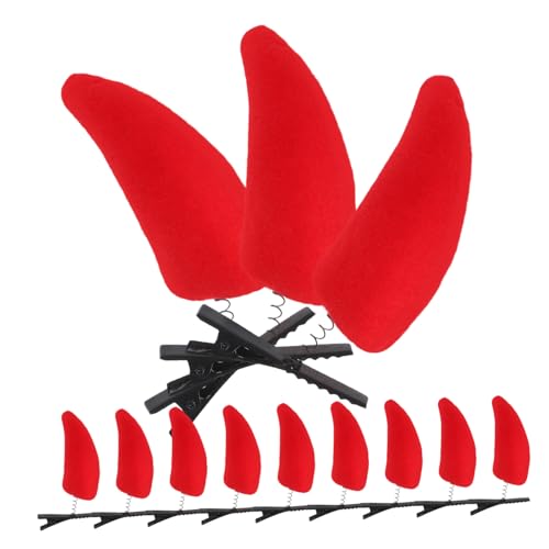 ELAYARD 12 Stück Teiliges Halloween Horn Haarspangen für Damen und Teens Langlebige Teufelshorn Clips Rote Kostüm Haarschmuck Vielseitig für Haare Kleidung und Hüte Festliche Cosplay von ELAYARD