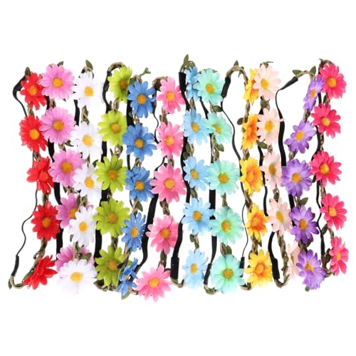 ELAYARD 12 Stück Teiliges Mädchen Haarband mit Weißem Blumenkranz Leichter Floraler Haarschmuck Bunte Boho Stirnbänder für Festival Hochzeit Party Accessoire von ELAYARD