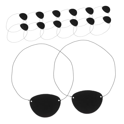 ELAYARD 14 Stück Teiliges Filz augenpflaster für Weiche Atmungsaktive und Wiederverwendbare Augenklappen Schwarze Piraten augenklappe mit Elastischem Band für Fasching Halloween und von ELAYARD