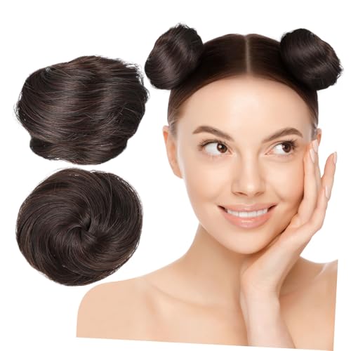 ELAYARD 2 Claw Clip Haar Bun Extensions Dunkelbraun Sicherer Stylische Space Buns Haarklammer für Frauen Mädchen Einfache Anwendung Vielseitig für Kurz Lockiges Haar von ELAYARD