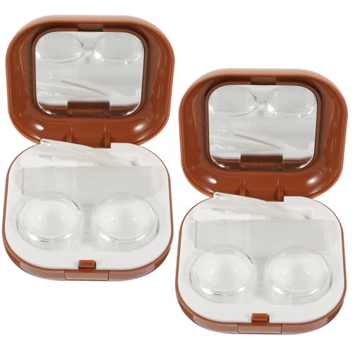 ELAYARD 2 Sätze Kontaktlinsenbox Braun mit Spiegel Langlebiges Kosmetisches Etui für Reise und Alltag Robustes Kontaktlinsenbehälter Damen und Herren Praktisch und Kompakt für von ELAYARD