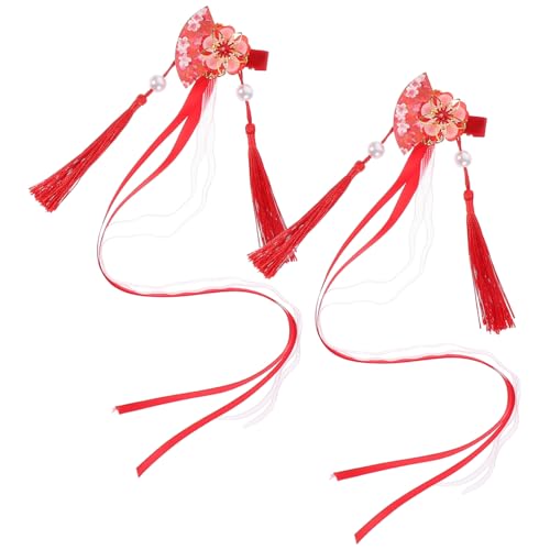 ELAYARD 2 Stck Japanische Fächer Haarklammern mit Blumen und Quastendekor Süße Haaraccessoires für Mädchen Haarspangen für Besondere Anlässe und Alltag von ELAYARD