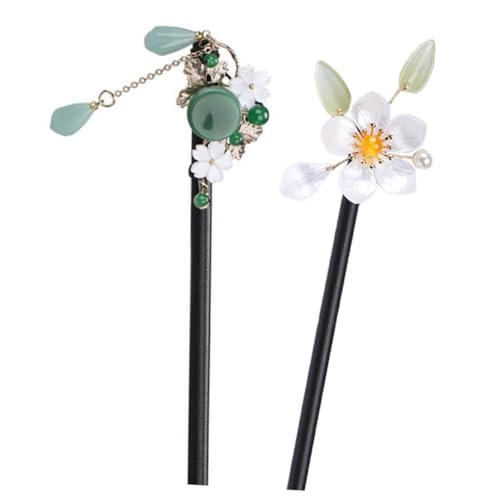 ELAYARD 2 Stück Chinesische Haarnadeln Retro Haarstäbchen mit Blumenmotiv Lange Haarschmuck für Frauen Hochzeit Alltag Eleganter Haarschmuck für Dutt und Pferdeschwanz von ELAYARD