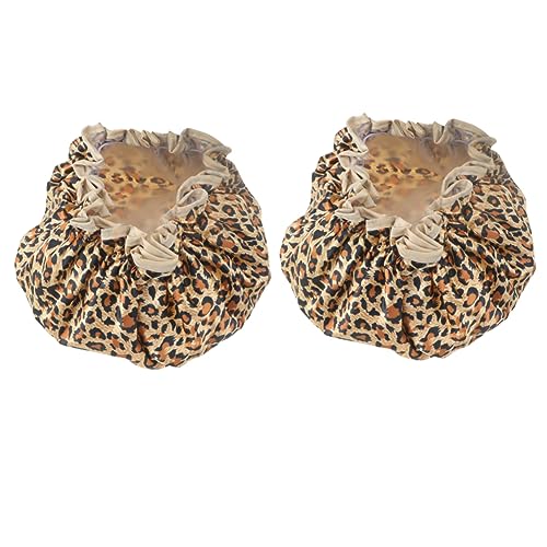ELAYARD 2 Stück Duschkappen Für Damen Doppelschichtige Badekappen Mit Elastischem Leopardendruck Für Friseure Spa Und Reisen Haarschutz Beim Duschen Und Make up Entfernen von ELAYARD