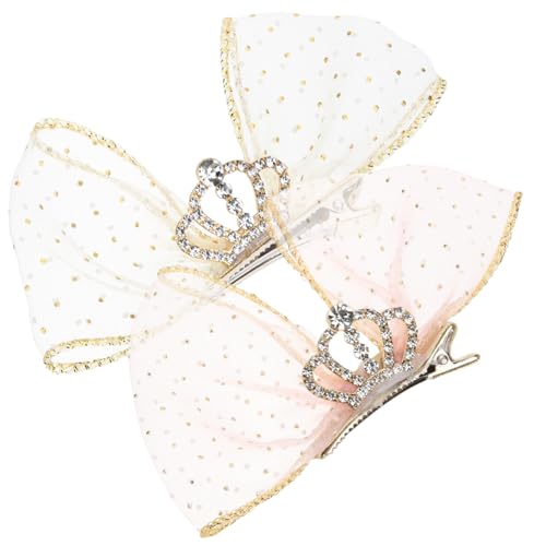 ELAYARD 2 Stück Haarschleifen Clips für Mädchen Niedliche Krone Bowknot Haarspangen aus Robustem Eisen Langlebige Haarschmuck Accessoires für Kinderfest und Party Rosa Beige von ELAYARD