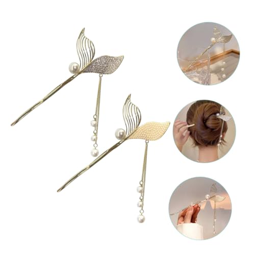ELAYARD 2 Stück Haarschmuck Frauen Fischschwanz Haarnadel mit Perlen Quaste Retro Party Hochzeit Dutt Haarnadeln aus Legierung Leicht Praktisch Langlebig von ELAYARD