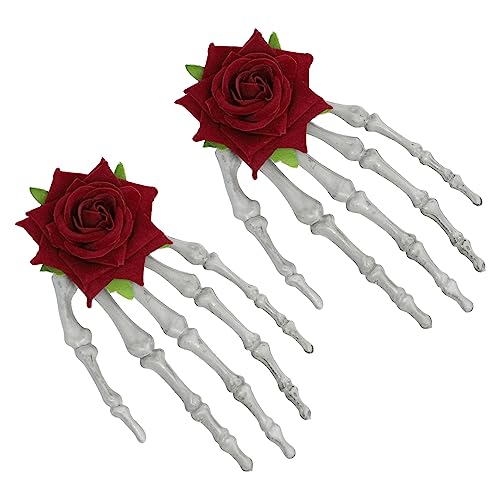 ELAYARD 2 Stück Hand Skelett Haarspange mit Rosenblüten Halloween Kostümzubehör für Cosplay und Partys Auffällige Haaraccessoires für und Männer von ELAYARD