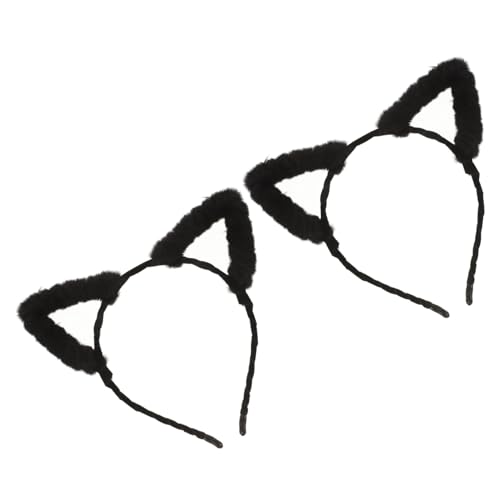 ELAYARD 2 Stück Plüsch Katzenohren Haarreif Schwarze Kuschelige Stoffstirnbänder für Mädchen Herbst Winter Warme Haarbänder für Cosplay Party Alltag von ELAYARD