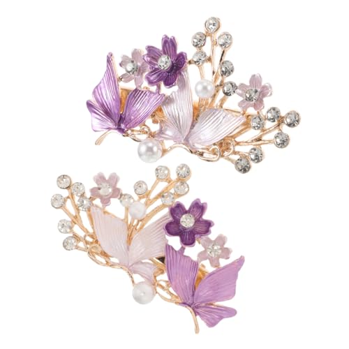 ELAYARD 2 Stück Retro Haarspangen Schmetterling Strass Perlen Stilvolle Vintage Schmuck Haarclips für Damen Einfache Anwendung bei Dicken Haaren für Hochzeiten und Besondere Anlässe von ELAYARD