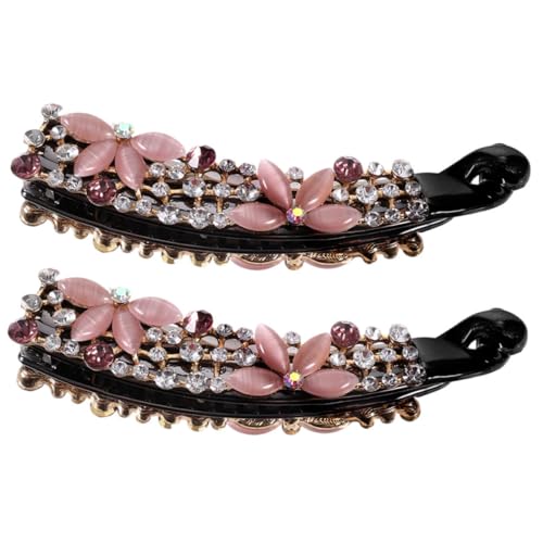 ELAYARD 2 Stück Strass Bananen Haarspangen für Dickes Langes Haar Rutschfeste Leichte Legierung Haarklammern mit Funkelnden Akzenten für Damen und Frauen Eleganter Styling Clip von ELAYARD