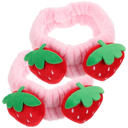 ELAYARD 2 Stück Süßes Elastisches Spa stirnband mit Erdbeermotiv Weiches Hautfreundliches Baumwollmaterial zum Waschen Des Gesichts Make up Hautpflege Yoga und Sport für Damen und Mädchen von ELAYARD