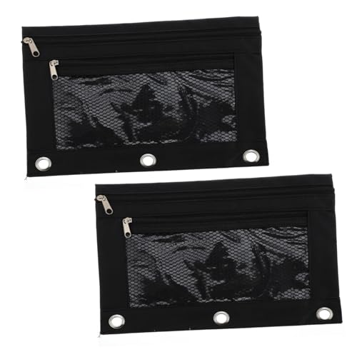 ELAYARD 2 Stück Teiliges Federmäppchen Ring Oxford Material Reißverschluss Durchsichtigem Mesh Fenster Stabiles Schreibwaren Organizer Etui für Stifte und Dokumente Schwarz von ELAYARD