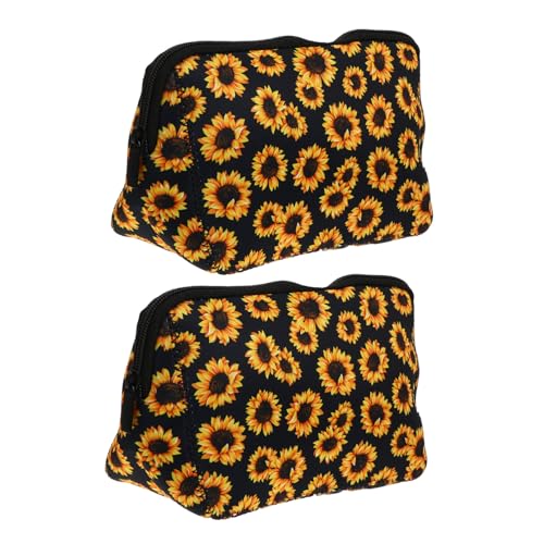 ELAYARD 2 Stück Teiliges Make Up Kosmetiktaschen mit Reißverschluss Tragbarer Sonnenblumen Kulturbeutel Organizer für Damen Leicht Vielseitig für Reise Zuhause und Alltag Sicherer von ELAYARD