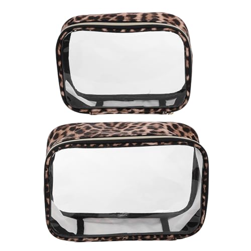ELAYARD 2 Stück wasserdichte Leopardenmuster Kulturbeutel Teiliges Große Transparente Reise Kosmetiktasche Wasserresistent Portabel für Damen für Camping und Business von ELAYARD
