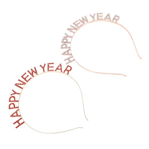 ELAYARD 2 Stücke Strass Haarreif Happy Year Buchstaben Glitzer Haarband Damen Partyfest Haarschmuck Rot Roségold Leichte Langlebige Stirnbänder für Silvester und Neujahrsfeier von ELAYARD