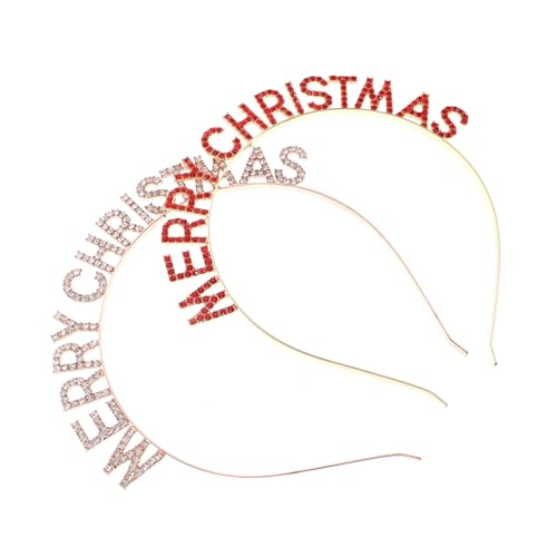 ELAYARD 2 Stücke Teiliges Merry Christmas Haarschmuck Stilvolles Strass Buchstaben Stirnband Leichter Festlicher Kopfschmuck für Weihnachten und Neujahr Modisch für Damen und Freundin von ELAYARD
