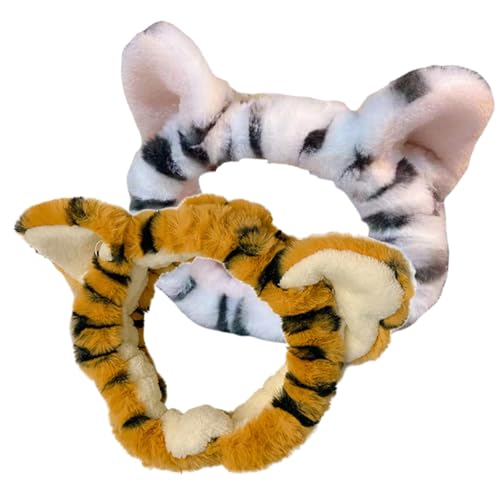 ELAYARD 2stücke Plüsch Tiger Ohren Stretch Stirnbänder Make-up Stirnband Plüsch Elastische Damen Haarband von ELAYARD