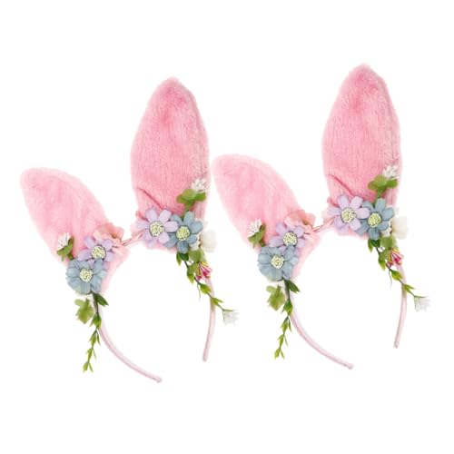 ELAYARD 2stücke Bunny Haarreif Mit Plüsch-ohren Und Frühlingsblumen Kostümzubehör Für Ostern Und Cosplay-partys Rosa Ears Haarband von ELAYARD