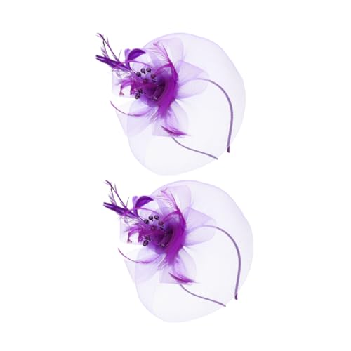 ELAYARD 2st Federkopf-zylinder Aus Netzstoff Mit Blumenmuster Haarschmuck Für Die Braut Fascinator-stirnband Party-kopfschmuck Blumenhüte Für Frauen Feder Haarband Violet Gittergewebe von ELAYARD