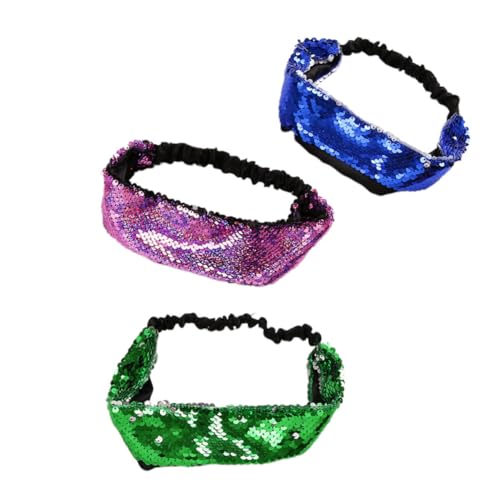 ELAYARD 3 STÜCKE Teiliges Pailletten Haarband Elastisch Modisch Leichtes Stirnband für Damen Mädchen Party Haarschmuck Farbige Kopfbedeckung Rosé Blau Grün von ELAYARD