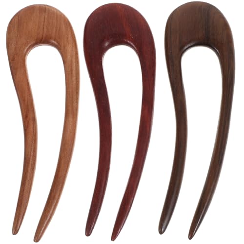 ELAYARD 3 Stck Handgefertigte U förmige Holzhaarnadeln Vintage Haarklammern aus Pfirsichholz und Grünem Schwarzholz Glatte Oberfläche Stabile Haarspangen für Damen und Mädchen von ELAYARD