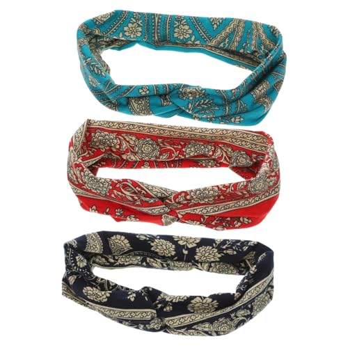 ELAYARD 3 Stück Elastische Haarbänder mit Ethnischem Print Stirnbänder Damen für Alltag Party und Reise Retro Stil Vielseitige Haaraccessoires in Tiefrot von ELAYARD