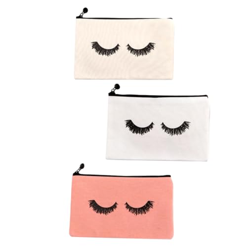 ELAYARD 3 Stück Kosmetiktaschen aus Canvas mit Stilvollem Druck Multifunktionale Make up Organizer in Weiß Beige Rosa Leicht und Kompakt für Damen Reise Alltagsaufbewahrung von ELAYARD