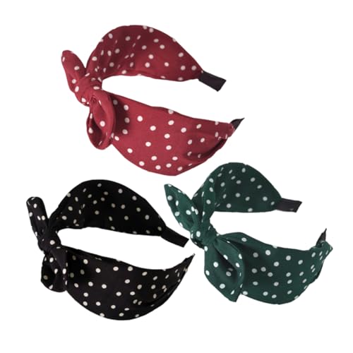 ELAYARD 3 Stück Teiliges Breiter Stoff haarbänder mit Knoten und Süßen Hasenohren Elastisch Rutschfest Leicht und Bequem Modisches Damen accessoire in Grün Rot und Marineblau für Alltag von ELAYARD