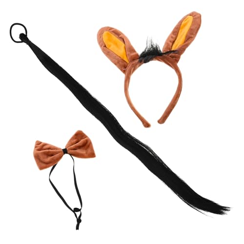 ELAYARD 3 Stück Teiliges Esel Kostüm Set mit Abnehmbarem Ohr Stirnband und Schleife Atmungsaktiv Hautfreundlich für Halloween Cosplay Farm und Rollenspiele von ELAYARD